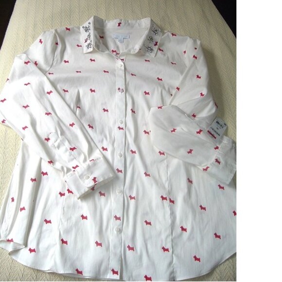 NWT Charter Club Scottie Scotty Dogs/Rhinestones Large Size 18 Blouse Top - Picture 2 of 8